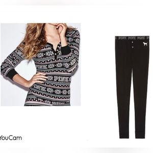 PINK 2016 Thermal pajama Set - fair isle Sleep Henley top & black Sleep leggings